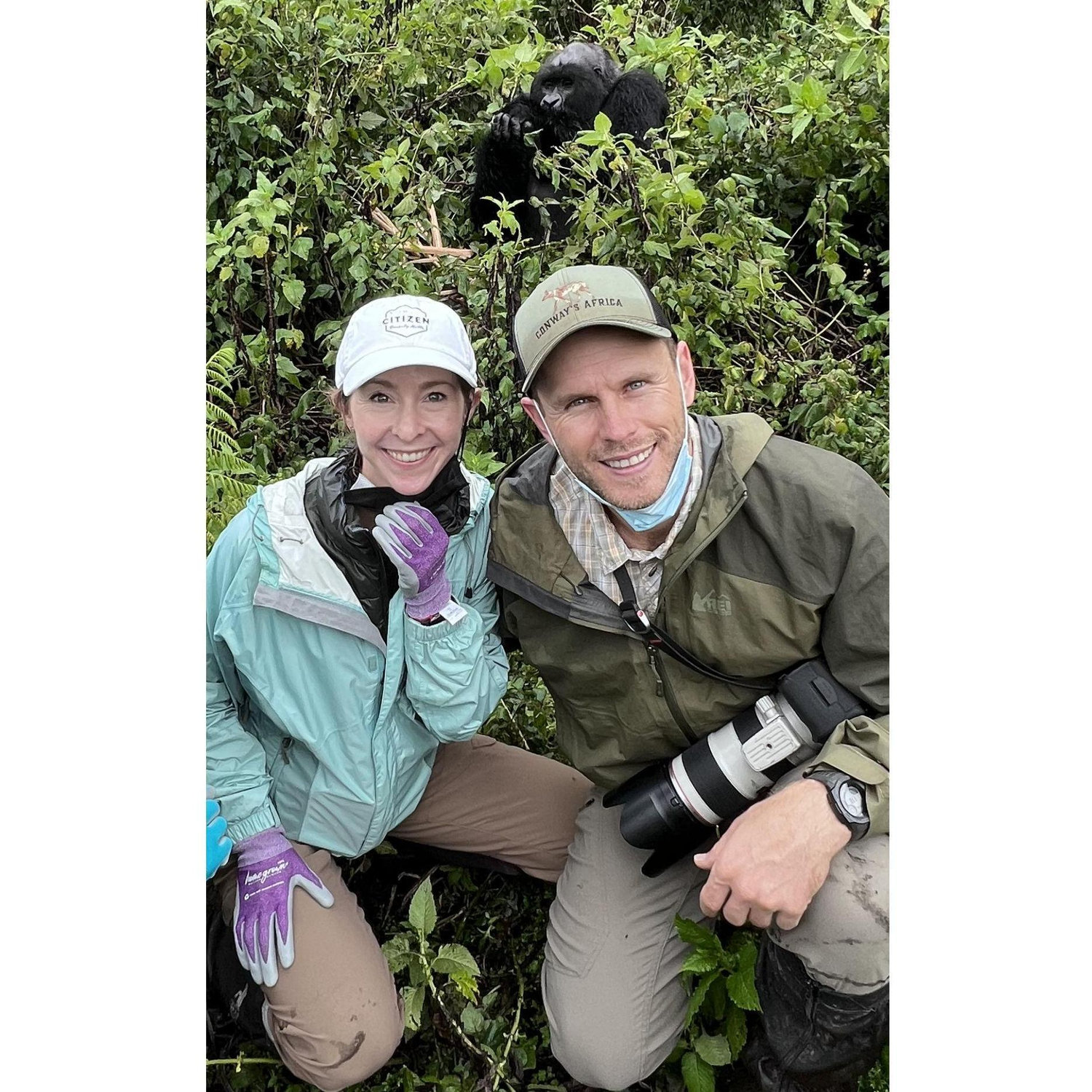 Gorilla trekking in Rwanda with Raelyn's mom.