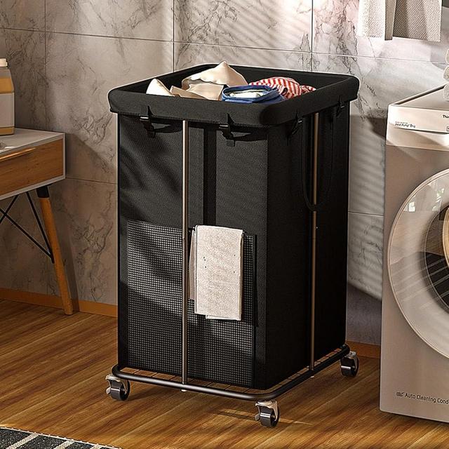 YKDIRECT Laundry Basket 150L (39.6 gallons), Oxford Fabric Laundry Hampers, Metal Frame and Removable Bag Design with Wheels, Suitable for Bedroom, Bathroom, Dorm Room, Laundry Room (Black)