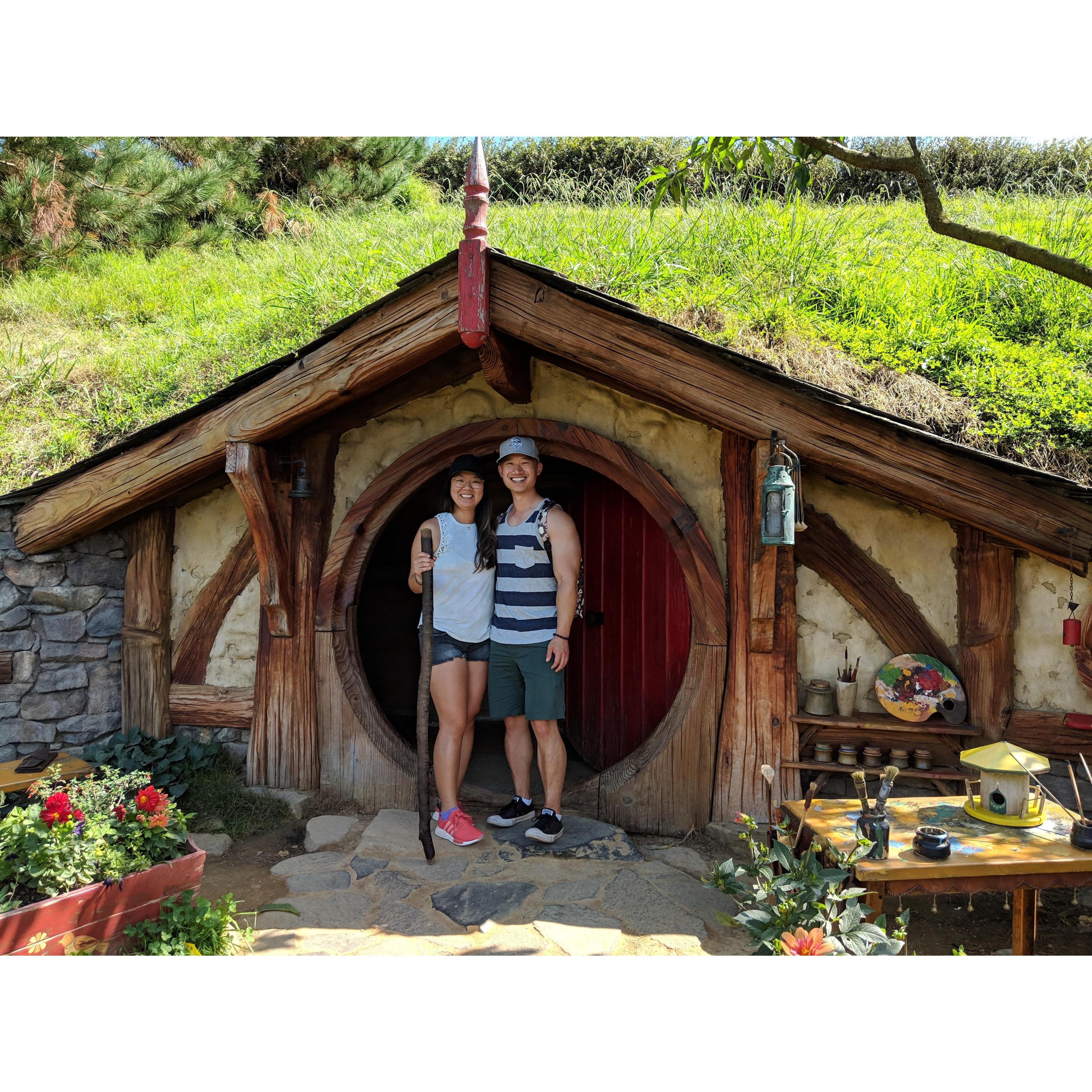 2019-3-21: G&C, fulfilling a life-long fantasy of journeying to the fabled village of Hobbiton in Matamata, New Zealand.