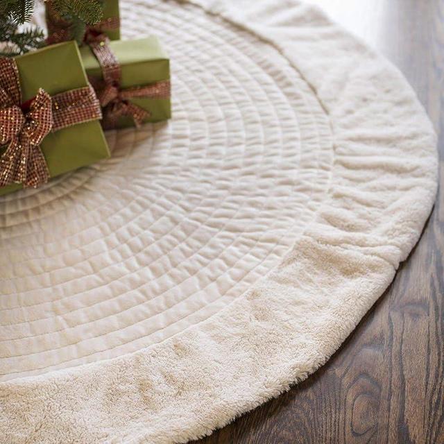 Balsam Hill 84in Berkshire Ivory White Channel Stitch Christmas Tree Skirt