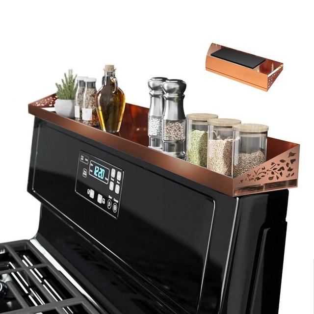 STUTOV Copper Magnetic Stove top Shelf, 30" Length, Magnetic Spice Rack Over the Stove, Oven Shelf for top of Stove, Magnetic Spice Shelf, Kitchen Organizer & Seasoning Storage (Brushed Copper)