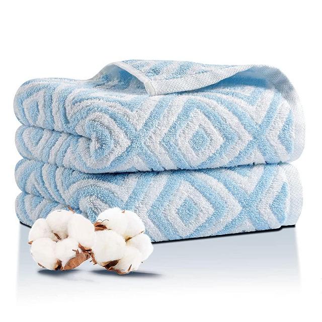 E ENASUE Bathroom Hand Towels with Diamond Pattern - Cotton Hand Towel Set of 2 Soft & Highly Absorbent for Bath Home Decorative (Blue)