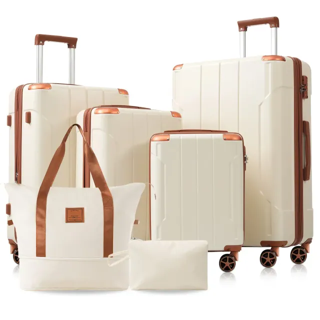 6-Piece Hardshell Luggage Set with TSA Lock, Expandable Lightweight Suitcases with Spinner Wheels, Beige - ModernLuxe