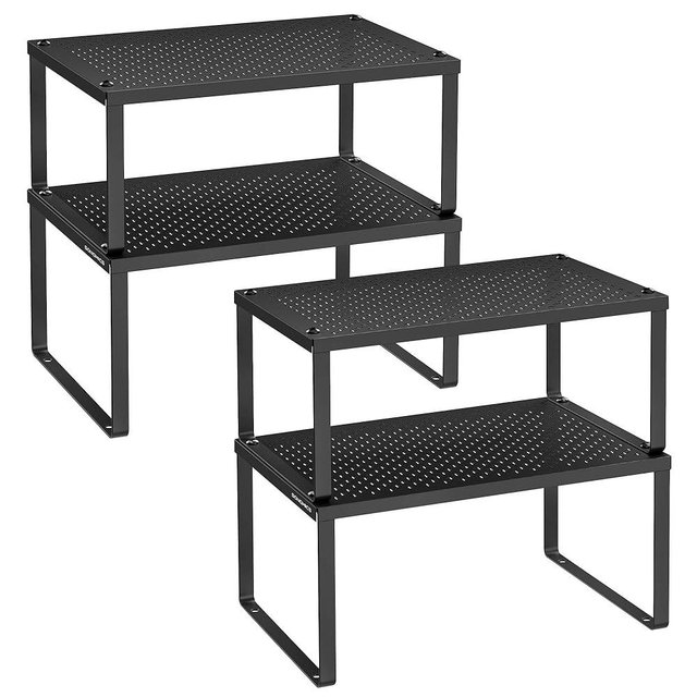 SONGMICS Spice Racks, Cabinet Shelf Organizers, Shelf Organizers, Countertop Organizers, Shelf Risers, Stackable, Expandable, Set of 4 Metal Kitchen Counter Shelves, Ink Black UKCS006B01