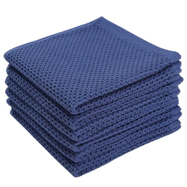 Kitinjoy 100% Cotton Dish Cloths, 6 Pack Waffle Weave Cleaning Cloth Ultra Soft Absorbent Quick Drying Dish Towels(Navy Blue, 12 in x 12 in)