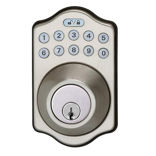 AmazonBasics Traditional Electronic Keypad Deadbolt Door Lock, Keyed Entry, Satin Nickel