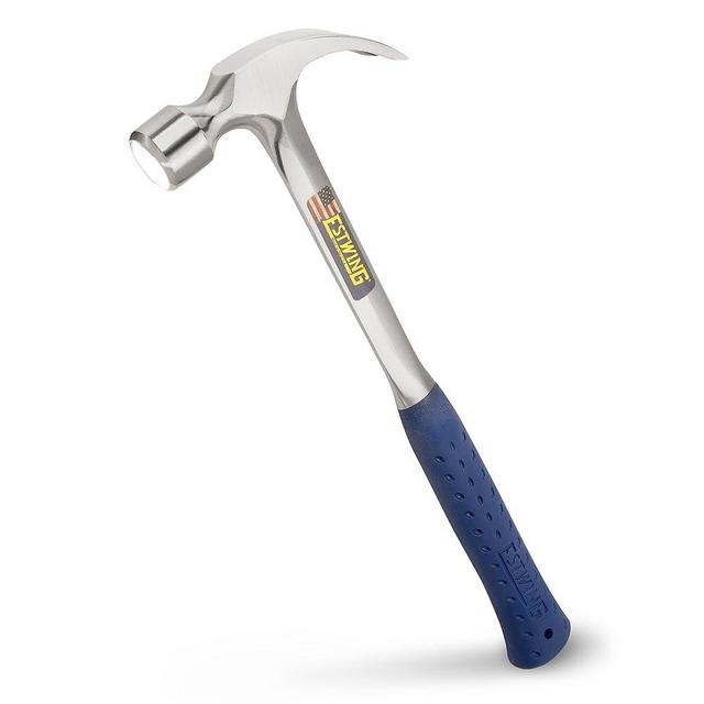 ESTWING Framing Hammer - 22 oz Long Handle Curved Claw with Smooth Face & Shock Reduction Grip - E3-22C, Silver