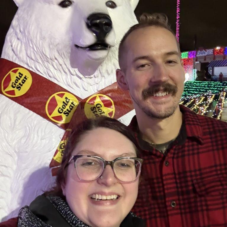 Chillin' with the Gold Star bear, he promised not to eat us if we took a selfie with him! 
12-16-2024