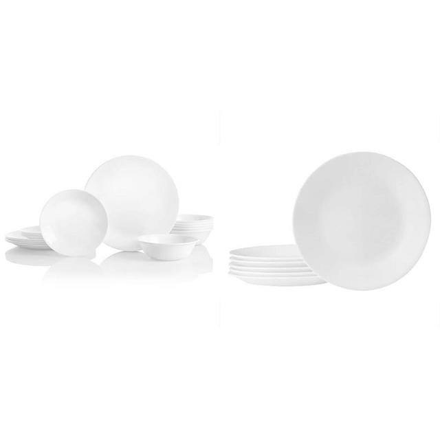 Corelle Vitrelle 18-Piece Dinnerware Set, 6-Piece Salad Plate Set, Triple Layer Glass, Chip Resistant, Winter Frost White