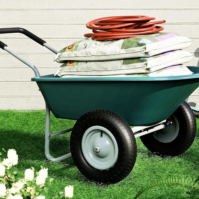 IDZO 2 Wheel Wheelbarrow, 330 Pounds Capacity Yard Cart with Padded Handlebar, 14 Inch Pneumatic Tires for High Stability, Ideal for Moving Soil, Plant Shrub, Gardening Tool, Easy Assembly