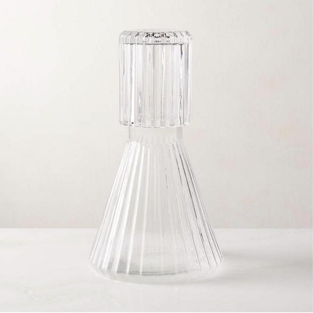 Aleric Ribbed Bedside Glass Carafe and Cup