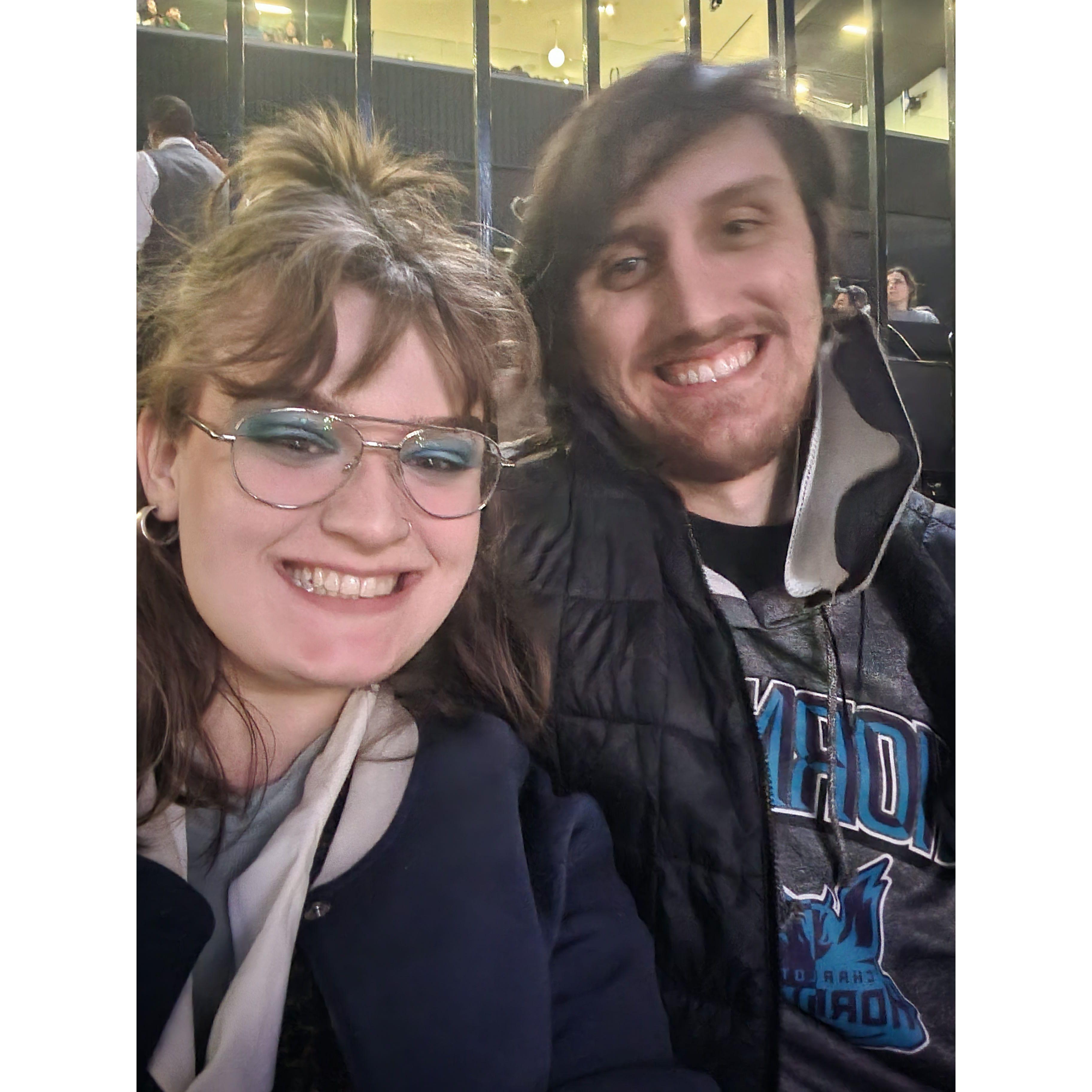Our first Hornets game - we were 2 months into dating here. HORNETS WON!