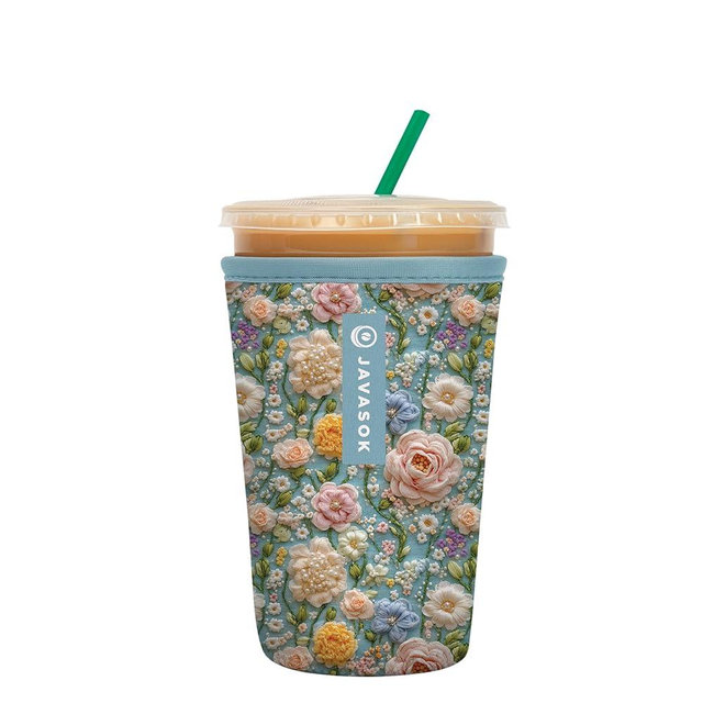 Sok It JavaSok Iced Coffee & Cold Soda Insulated Neoprene Cup Sleeve (Garden of Pearls, Medium: 22-28oz)