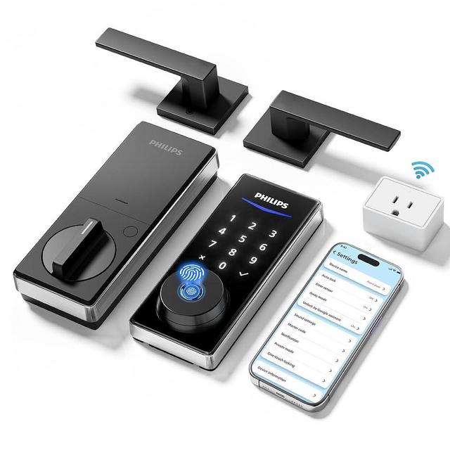 Philips WiFi Smart Lock with Handle, Fingerprint Keyless Entry Door Lock Set, Smart Door Locks for Front Door with Handle, Digital Keypad Deadbolt +WiFi Bridge, Remote & Voice Control, Auto-Lock
