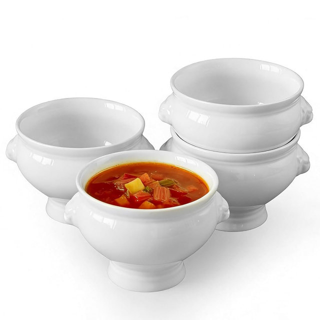 Cinf Ceramic 20 oz Set of 4 Lion Head Porcelain Soup Bowls White Microwave Dishwasher Safe Soup and Fruit Home Kitchen