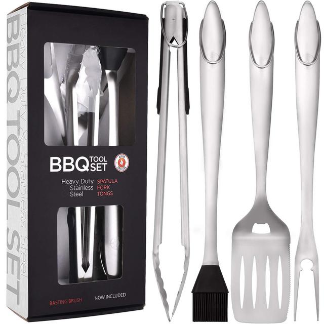 Alpha Grillers Grill Set Heavy Duty BBQ Accessories - BBQ Tool Set 4pc Grill Accessories with Spatula, Fork, Brush BBQ Tongs - Gifts for Dad Durable, Stainless Steel Grill Tools