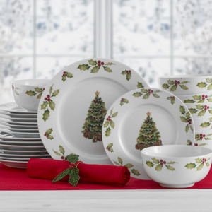Pfaltzgraff Christmas Day 24-Piece Porcelain Dinnerware Set, Service for 8