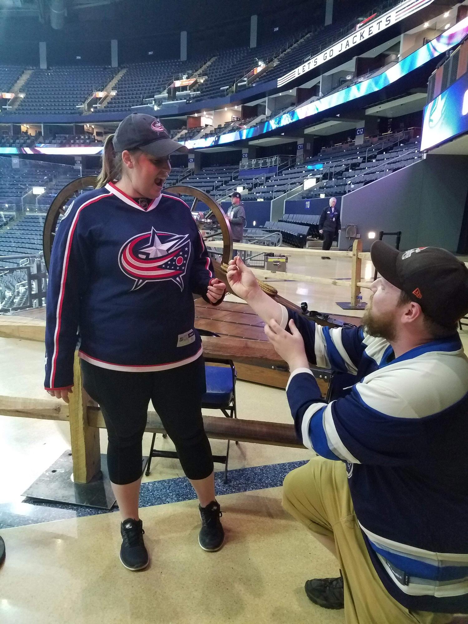 9-18-18 at a Columbus Blue Jacket's pre-season game, Harrison asked after the win and of course Meghan said yes!