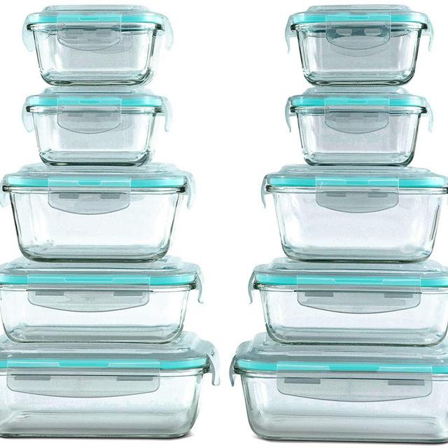 [20 Piece] Glass Food Storage Containers Set with Snap Lock Lids - Safe for Microwave, Oven, Dishwasher, Freezer - BPA Free - Airtight & Leakproof