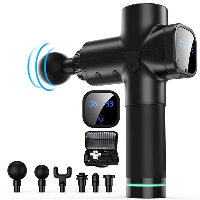 Massage Gun, Upgraded 6 Adjustable Speeds Handheld Vibration Deep Tissue Muscle Massager Device - with 6 Massage Heads and Portable Bag for Deep Muscle Tissue Massage