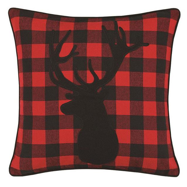 Eddie Bauer® Cabin Plaid Stag Head Square Throw Pillow in Red