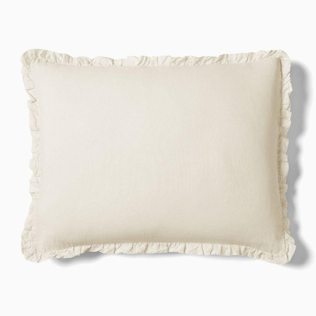 European Flax Linen Ruffle, Standard Sham, Alabaster