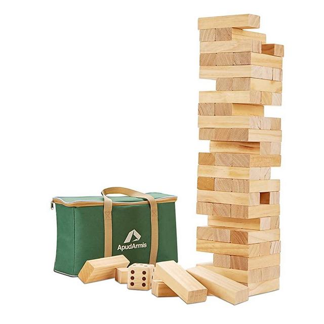 ApudArmis Giant Tumble Tower, 54 PCS Pine Wooden Stacking Timber Game with 1 Dice Set - Classic Block Board Game for Kids Adults Family (2Ft to Over 4.2Ft)