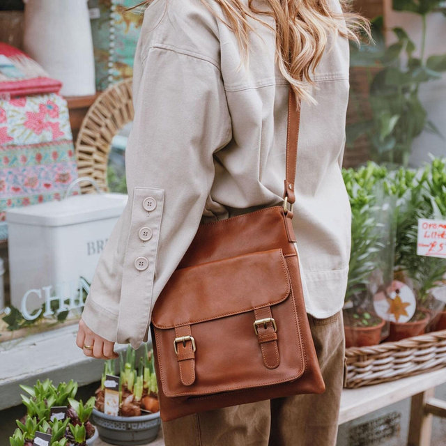 Genuine Leather Crossbody Shoulder Bag With Front Pocket, Handmade Leather Purse with Pocket