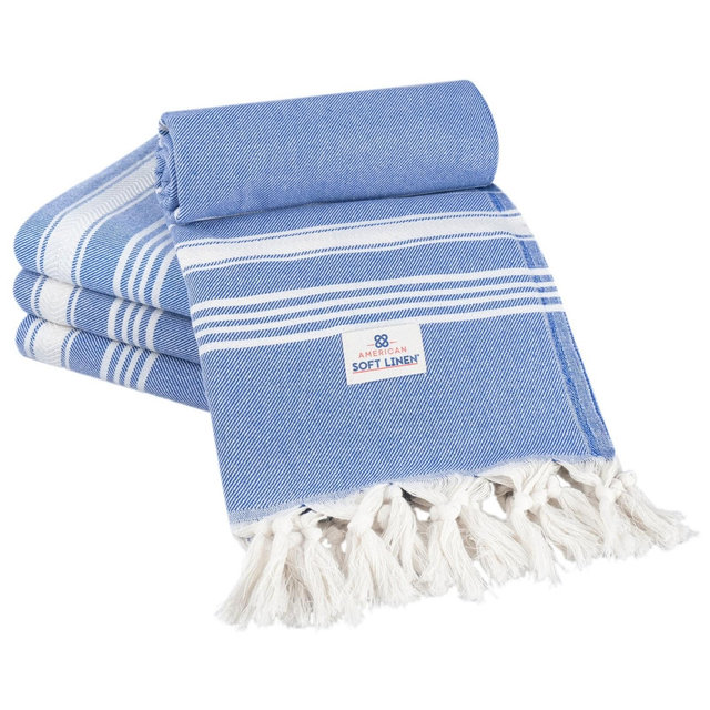 American Soft Linen Turkish Peshtemal Beach Towels, 40" x 70" Size 4 Pack Swim Towels for Beach and Pool Towels