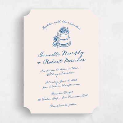 Blue Ticket Wedding Invitation - Cerise Portrait