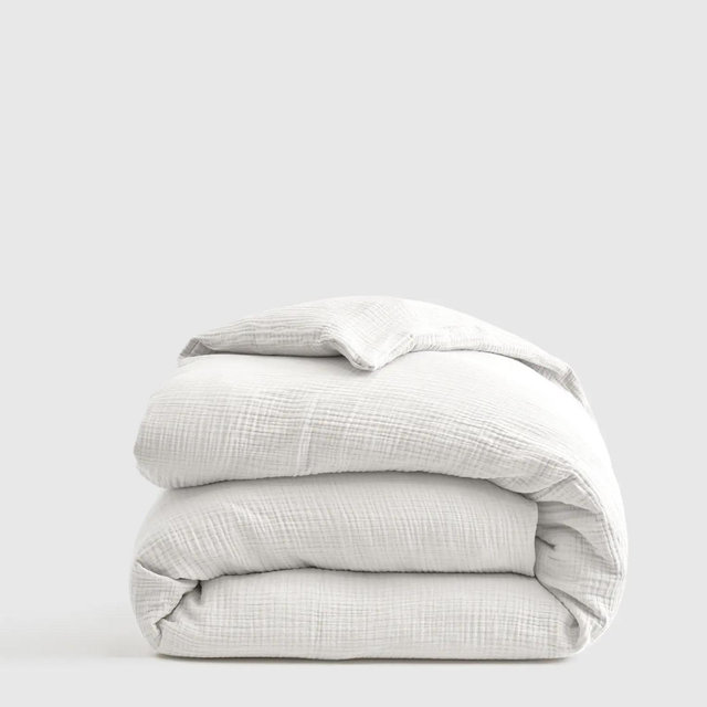 (Color: white, Size: Queen) Organic Airy Gauze Duvet Cover Quince