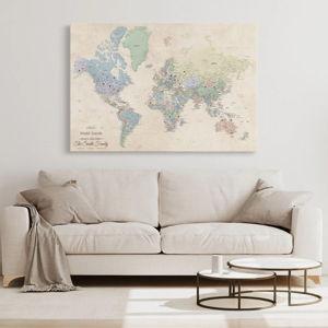 Gallery Wrapped - Sandy Dreams World Travel Map with pins - Stretched Canvas