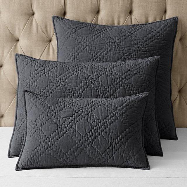 Euro Sham - Mist - Stonewashed Belgian Linen Diamond-Stitch Sham