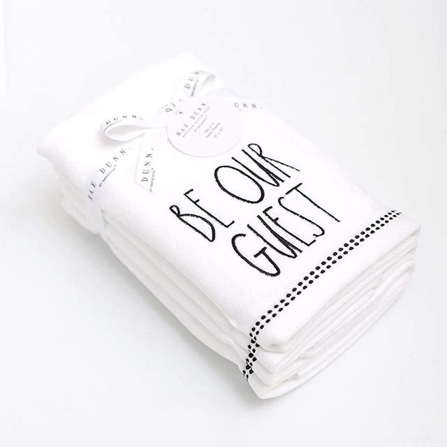 RAE Dunn True White Velour Hand Towels Set of 4 - Be Our Guest