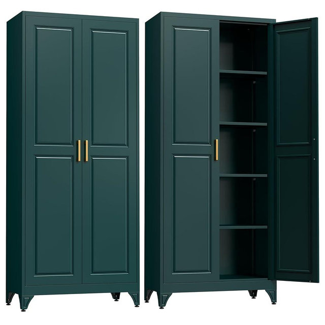 SteeLoong Kitchen Pantry Cabinet,75" Green Metal Storage Cabinets with Doors and 4 Adjustable Shelves,Kitchen Cabinet with 2 Gold Handles,Tall Cabinet for Livingroom,Pantry, Bathroom