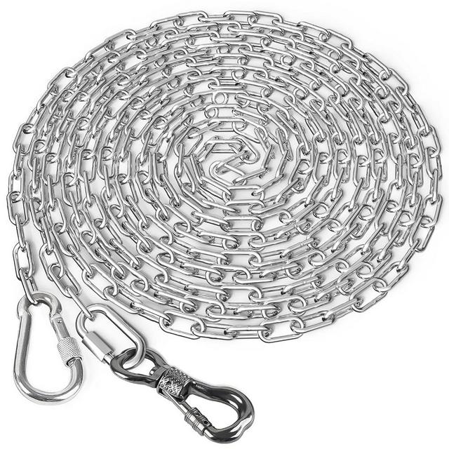 Tresbro Heavy Duty Dog Chains for Outside, 15FT Stainless Steel Tie Out Cable with Swivel Hook for Small Medium Dogs, Metal Chew Proof Pet Runner Chain Leash Lead for Outdoor Camping Hiking Yard, 3MM