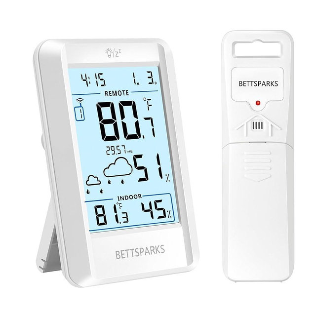 Indoor Outdoor Thermometer Wireless Remote Temperature & Humidity Monitor, Inside Outside Temperature Gauge Battery Powered Home Weather Station with Clock and 330ft Range Remote Sensor for Patio