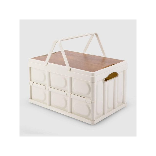 VUSIGN 12''X9.6'' Wooden Lid Storage Small Light Beige