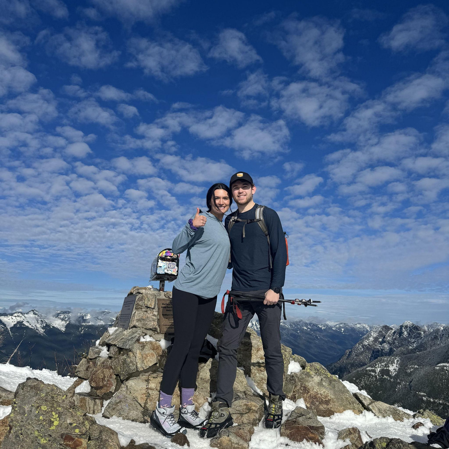 Our favorite activity together is going hiking! This is at Mailbox Peak.