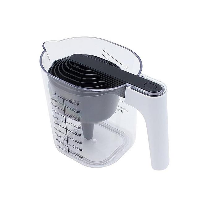 COOK WITH COLOR Measuring Cup Set - 9 PC. Nesting Stackable Liquid Measure Cup, Dry Measuring Cups and Spoons with Funnel and Scraper (Black)
