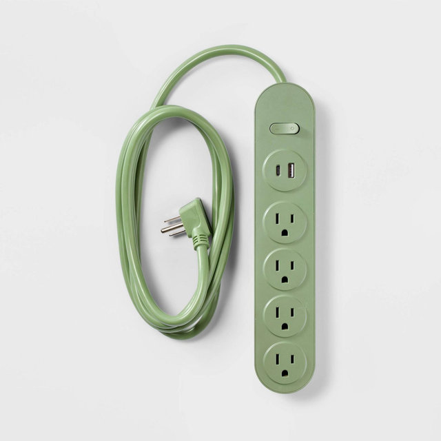 4 Outlet Power Strip 6' Cord with USB Green - Heyday™