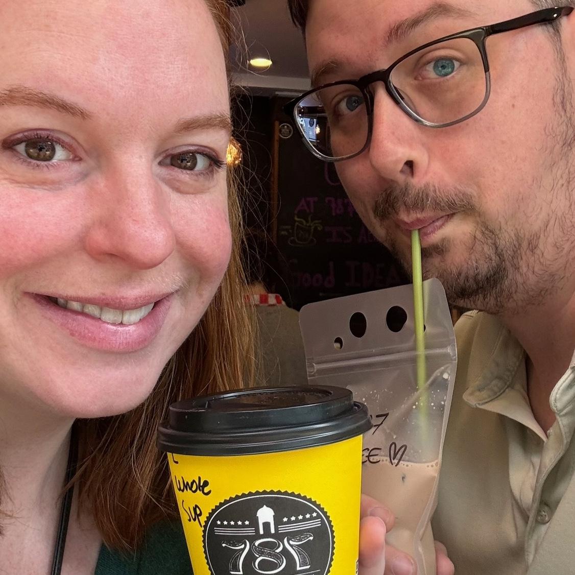 Fun fact: drinking coffee out of pouches is fun! We loved this coffee shop in NYC. May 2025.