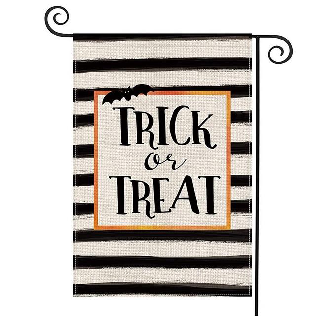AVOIN Trick or Treat Garden Flag Vertical Double Sized, Halloween Burlap Yard Outdoor Decoration 12.5 x 18 Inch