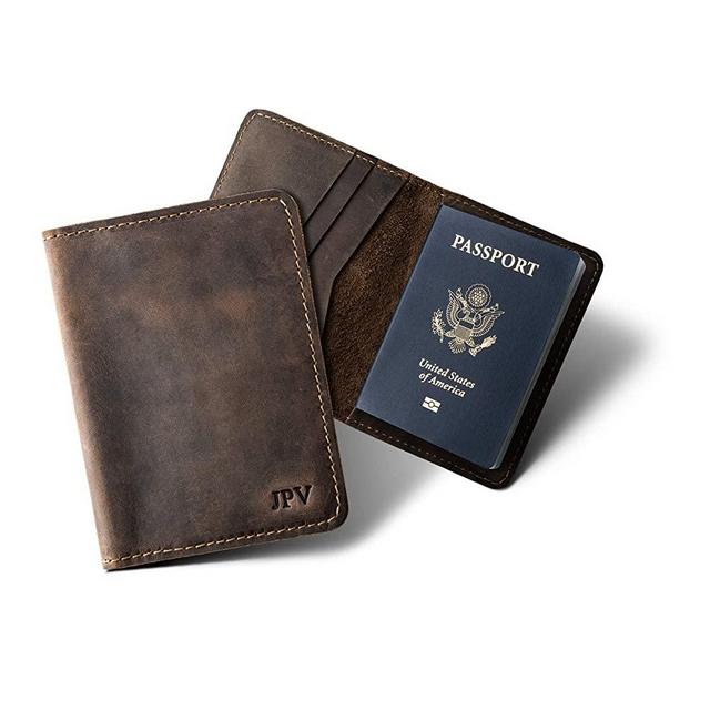 PEGAI Personalized Passport Wallet | Distressed Leather Travel Wallet | Passport Holder/Cover | PIKE (Chestnut)