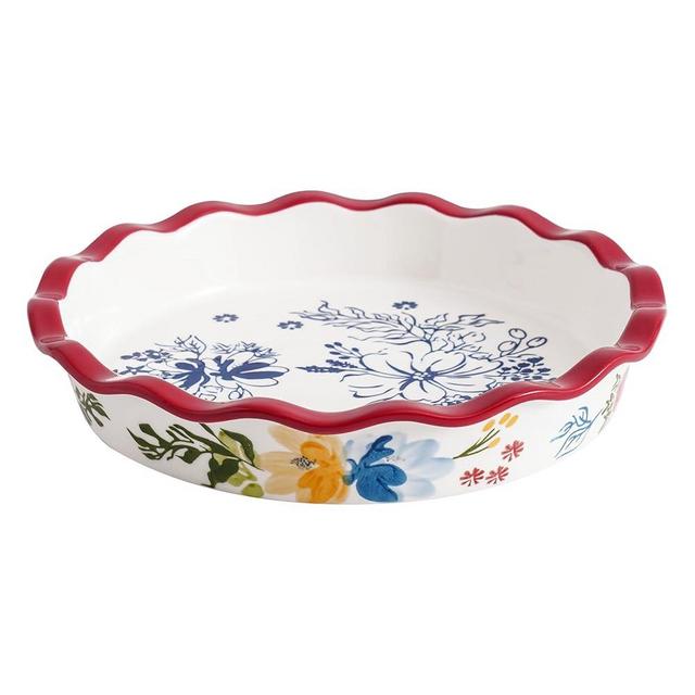 Sagoskat Pie Pan Ceramic Pie Plate, 9 inch Deep Dish Pie Pans, Nonstick Pie Pans for Baking, Red Floral Pie Dish For Kitchen