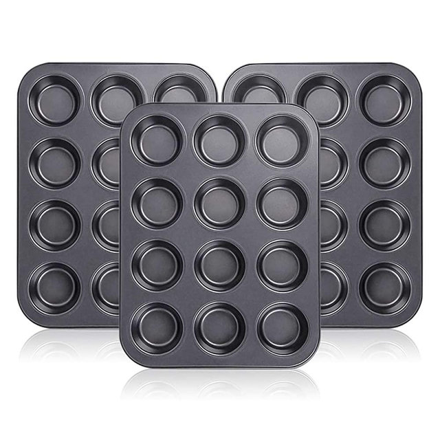 Kingrol 12-Cup Muffin & Cupcake Pans, Set of 3, Non-stick Bakeware, Standard