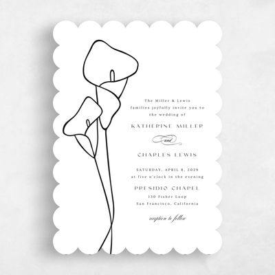 White Scalloped Wedding Invitation - Calle Portrait