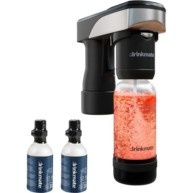 Drinkmate Spritzer Portable Soda Maker, Black, 0.5L, w/two 3oz Cylinders