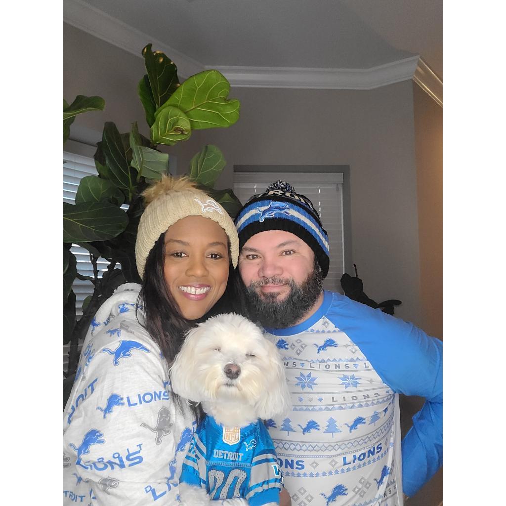 Rocking our Detroit Lions Onesies! GOOOO LIONS!!!