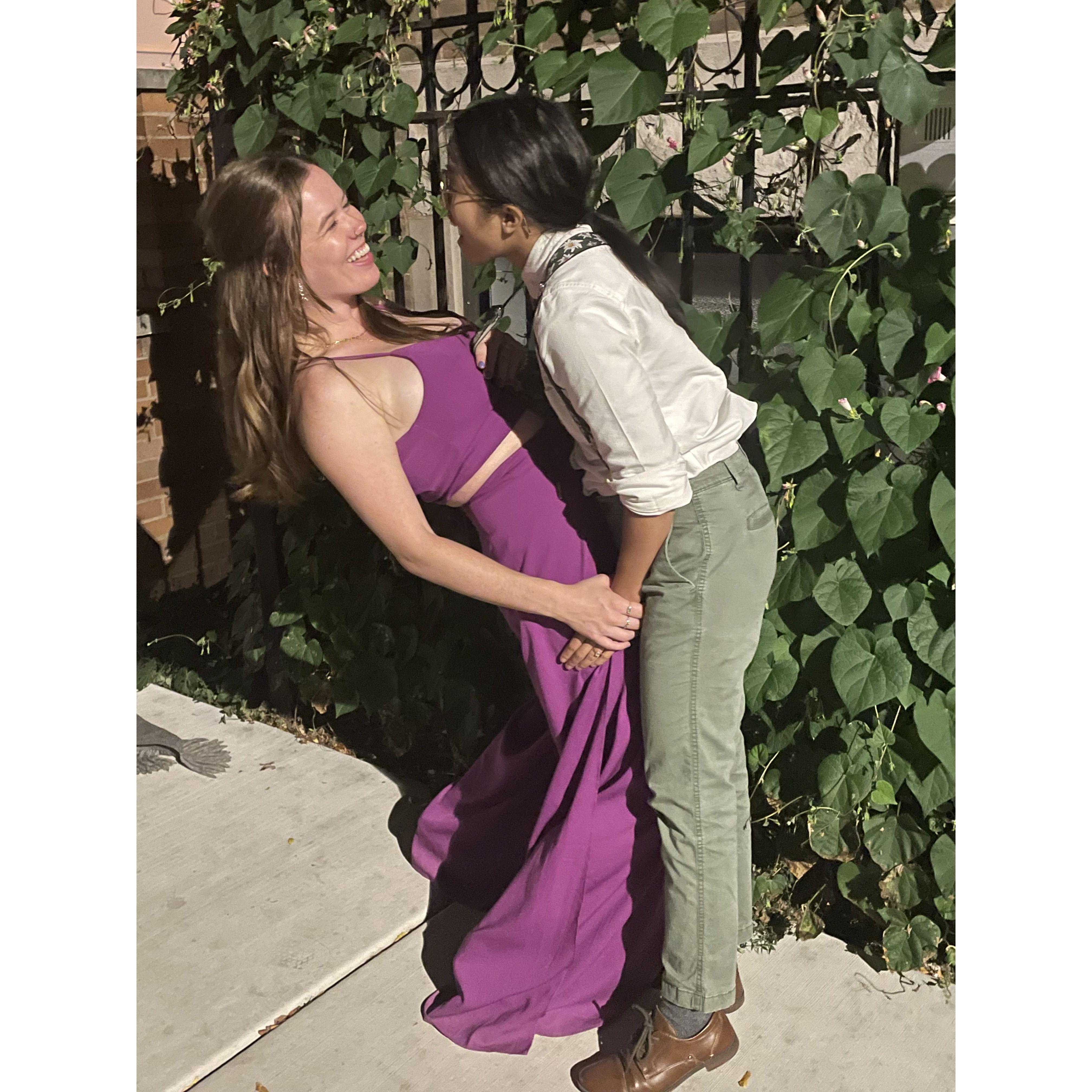 In front of Jen and Alexis' home in Chicago coming back from Emily + Elan's wedding, September 2024.